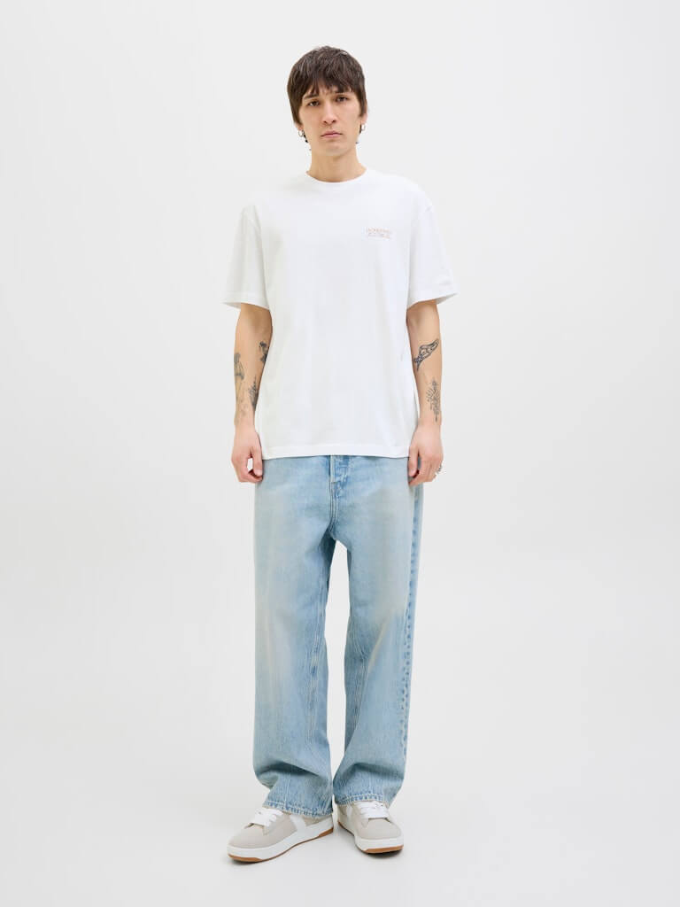 Jack & Jones 1 Pack JJSUMMER VIBES Crew Neck 100% Cotton T-Shirt - White