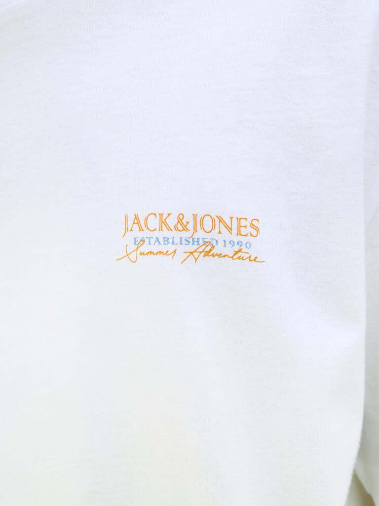Jack & Jones 1 Pack JJSUMMER VIBES Crew Neck 100% Cotton T-Shirt - White