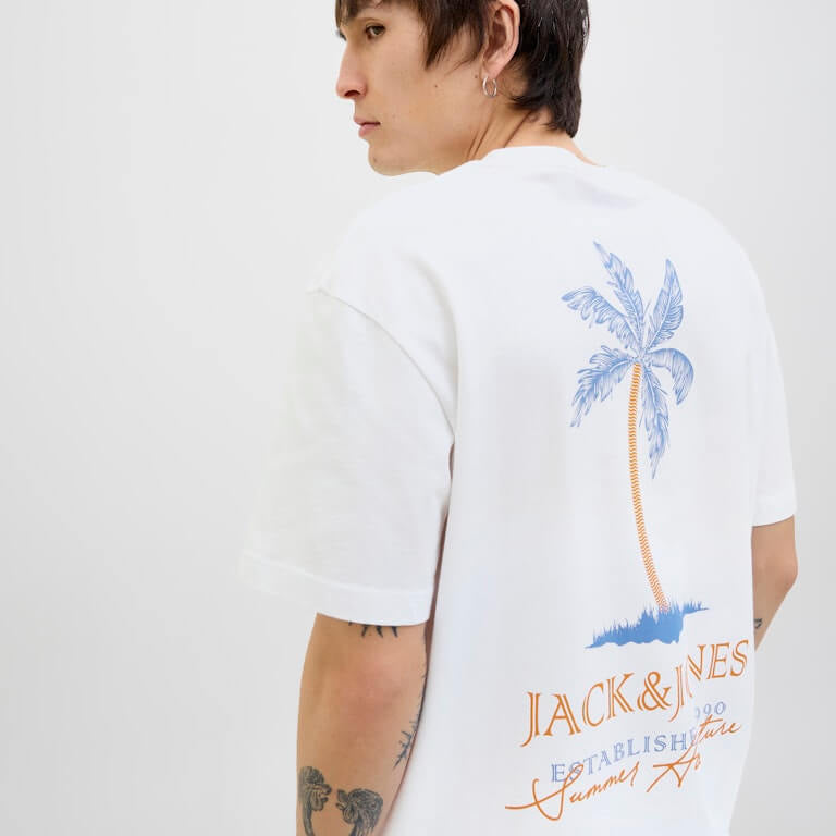 Jack & Jones 1 Pack JJSUMMER VIBES Crew Neck 100% Cotton T-Shirt - White