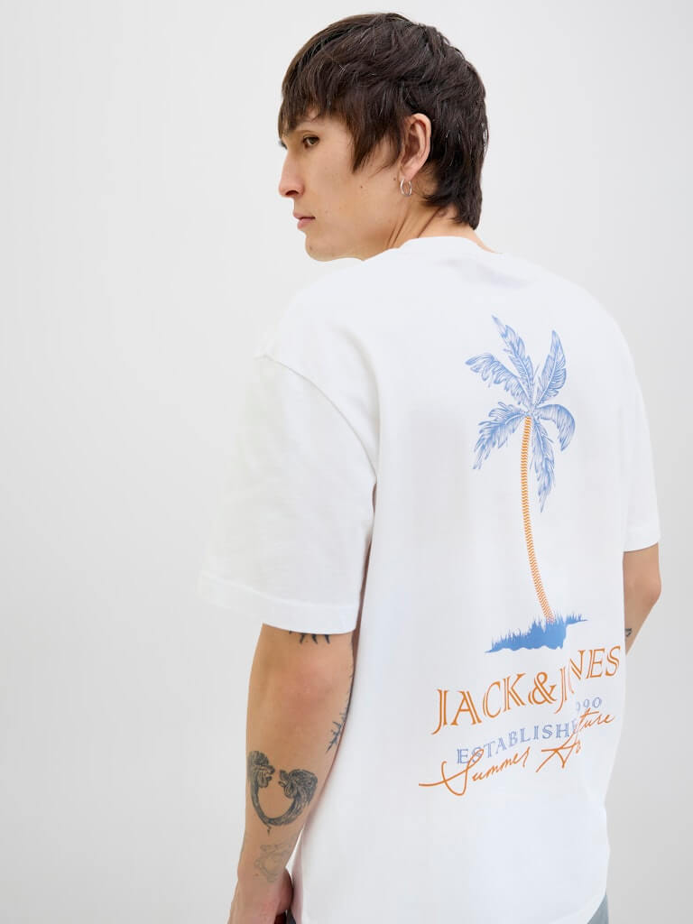 Jack & Jones 1 Pack JJSUMMER VIBES Crew Neck 100% Cotton T-Shirt - White