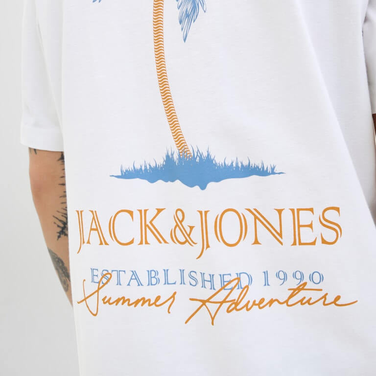 Jack & Jones 1 Pack JJSUMMER VIBES Crew Neck 100% Cotton T-Shirt - White
