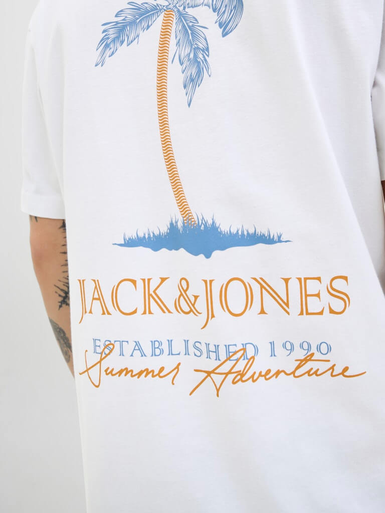 Jack & Jones 1 Pack JJSUMMER VIBES Crew Neck 100% Cotton T-Shirt - White