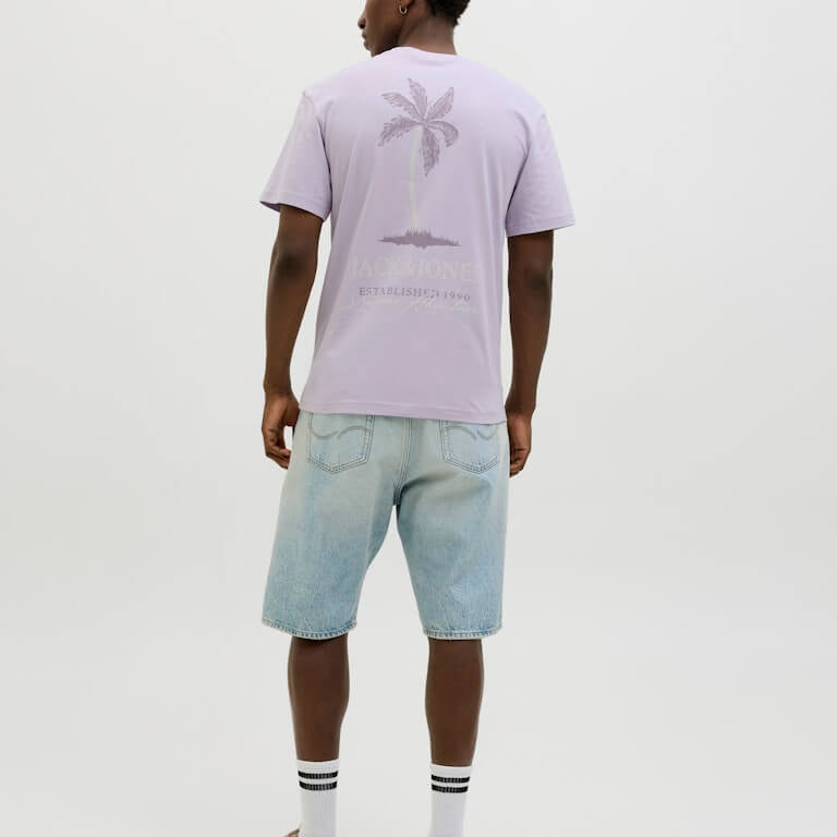Jack & Jones 1 Pack JJSUMMER VIBES Crew Neck 100% Cotton T-Shirt - Lavender