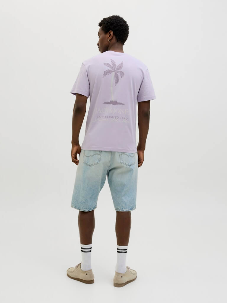 Jack & Jones 1 Pack JJSUMMER VIBES Crew Neck 100% Cotton T-Shirt - Lavender