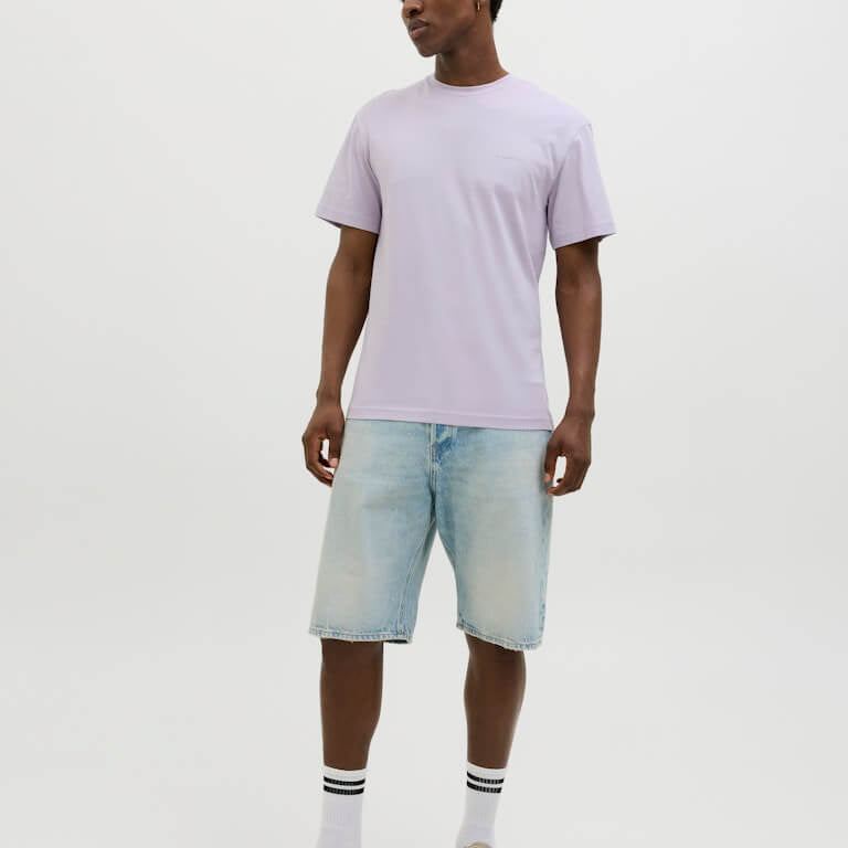 Jack & Jones 1 Pack JJSUMMER VIBES Crew Neck 100% Cotton T-Shirt - Lavender