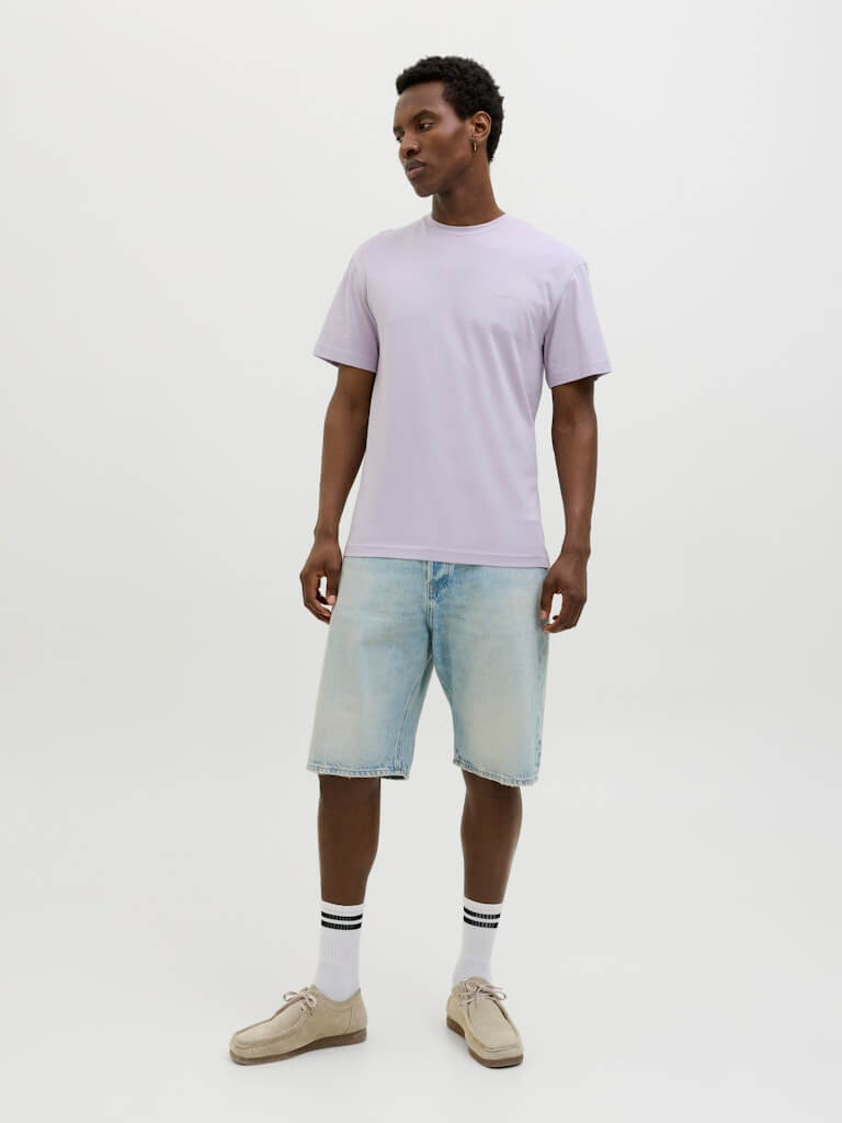 Jack & Jones 1 Pack JJSUMMER VIBES Crew Neck 100% Cotton T-Shirt - Lavender