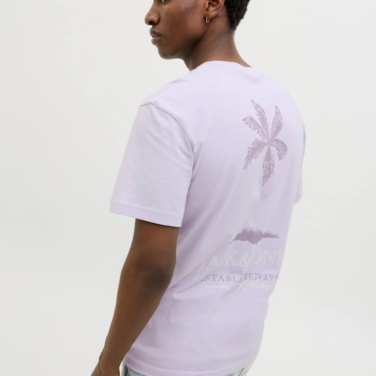 Jack & Jones 1 Pack JJSUMMER VIBES Crew Neck 100% Cotton T-Shirt - Lavender