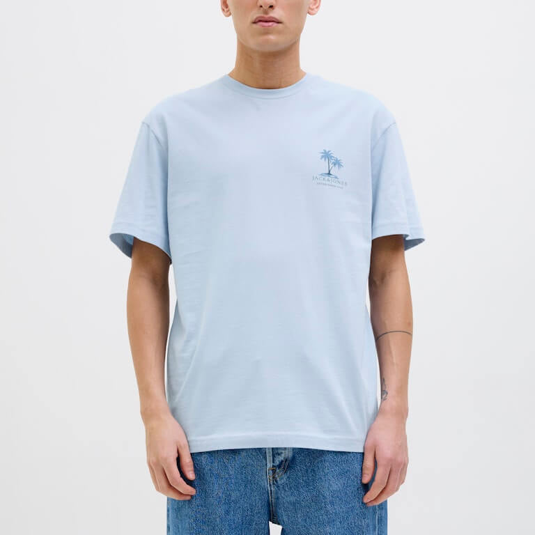 Jack & Jones 1 Pack JJSUMMER VIBES Crew Neck 100% Cotton T-Shirt - Blue