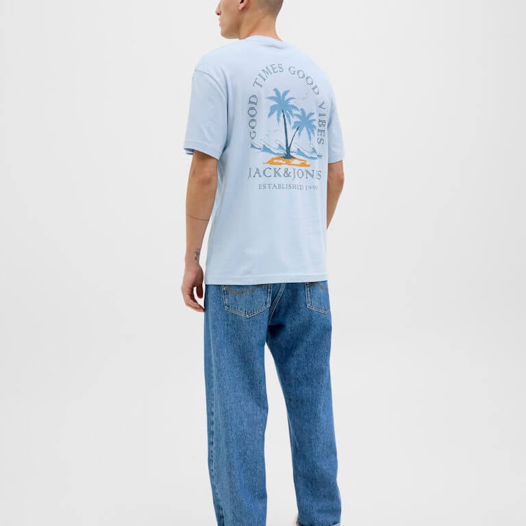 Jack & Jones 1 Pack JJSUMMER VIBES Crew Neck 100% Cotton T-Shirt - Blue