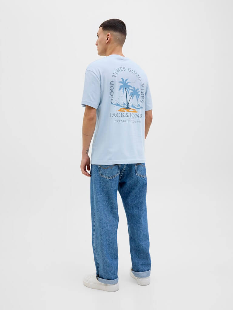 Jack & Jones 1 Pack JJSUMMER VIBES Crew Neck 100% Cotton T-Shirt - Blue