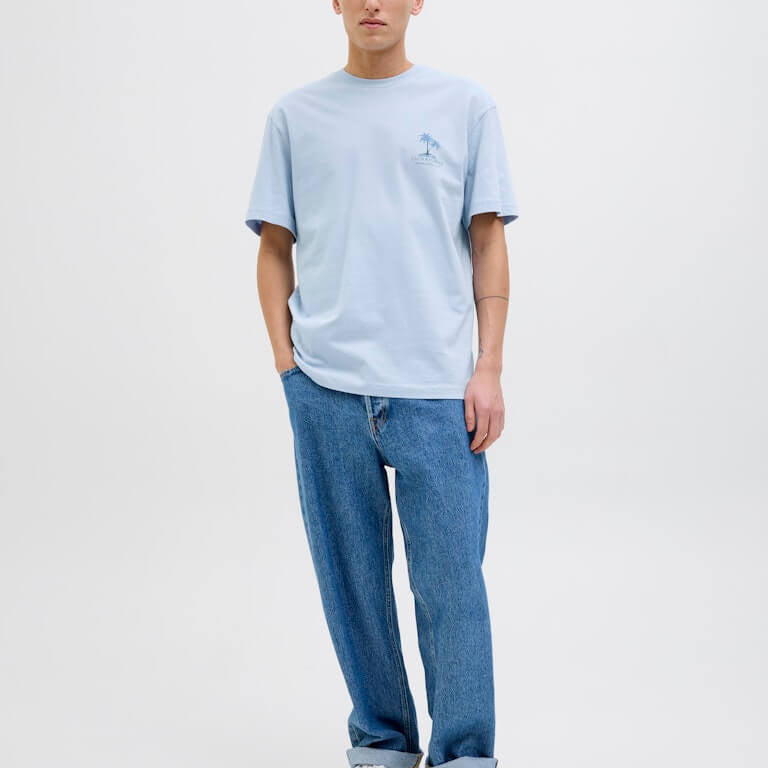 Jack & Jones 1 Pack JJSUMMER VIBES Crew Neck 100% Cotton T-Shirt - Blue