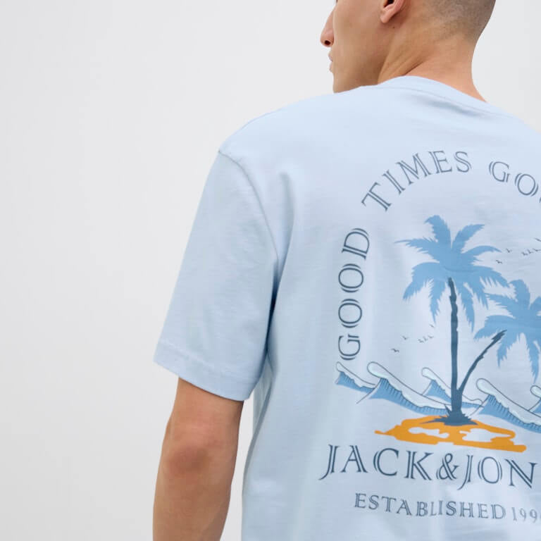 Jack & Jones 1 Pack JJSUMMER VIBES Crew Neck 100% Cotton T-Shirt - Blue