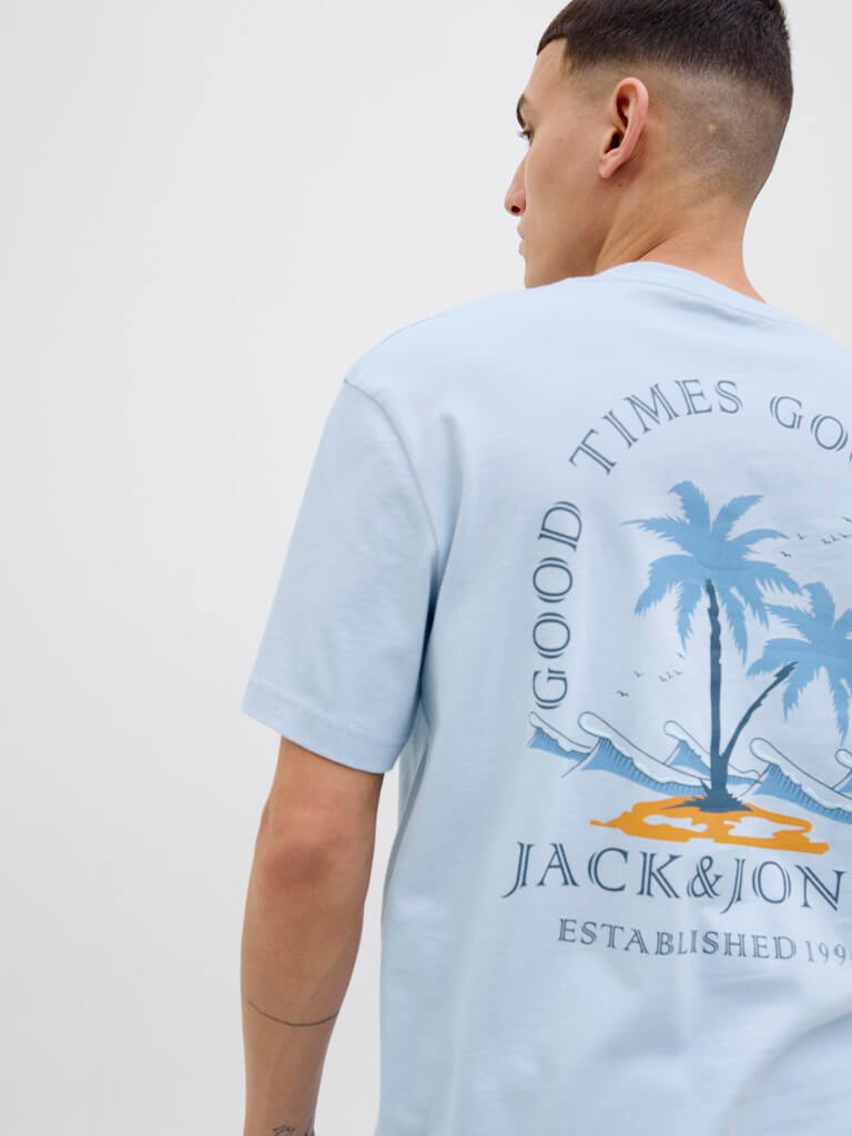 Jack & Jones 1 Pack JJSUMMER VIBES Crew Neck 100% Cotton T-Shirt - Blue