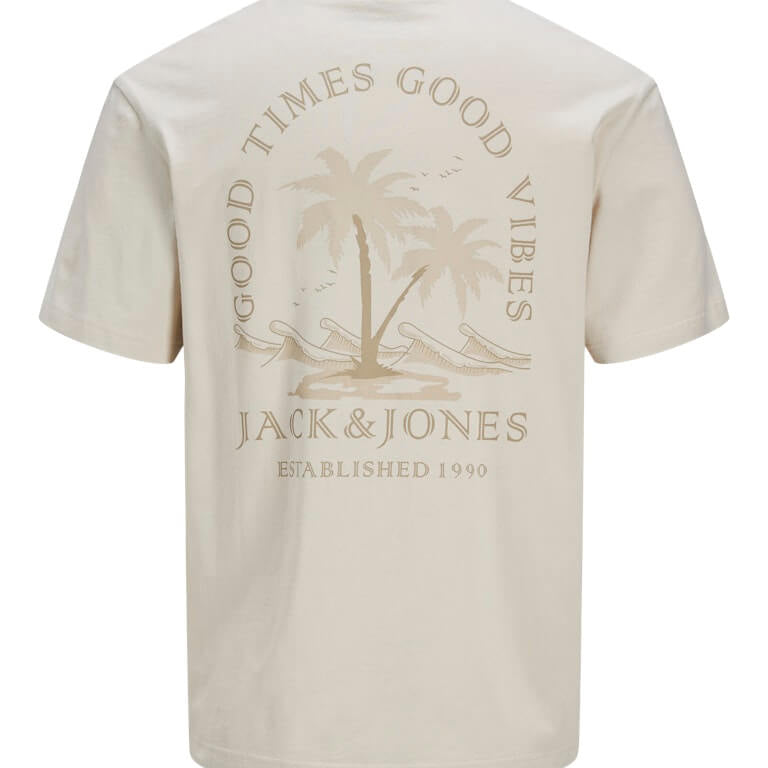 Jack & Jones 1 Pack JJSUMMER VIBES Crew Neck 100% Cotton T-Shirt - Moonbeam
