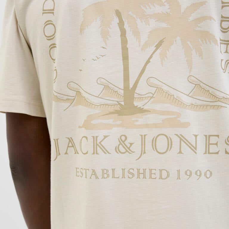 Jack & Jones 1 Pack JJSUMMER VIBES Crew Neck 100% Cotton T-Shirt - Moonbeam