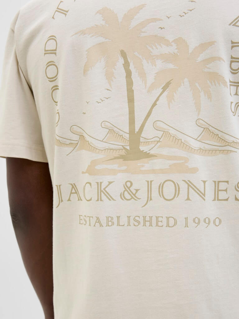 Jack & Jones 1 Pack JJSUMMER VIBES Crew Neck 100% Cotton T-Shirt - Moonbeam