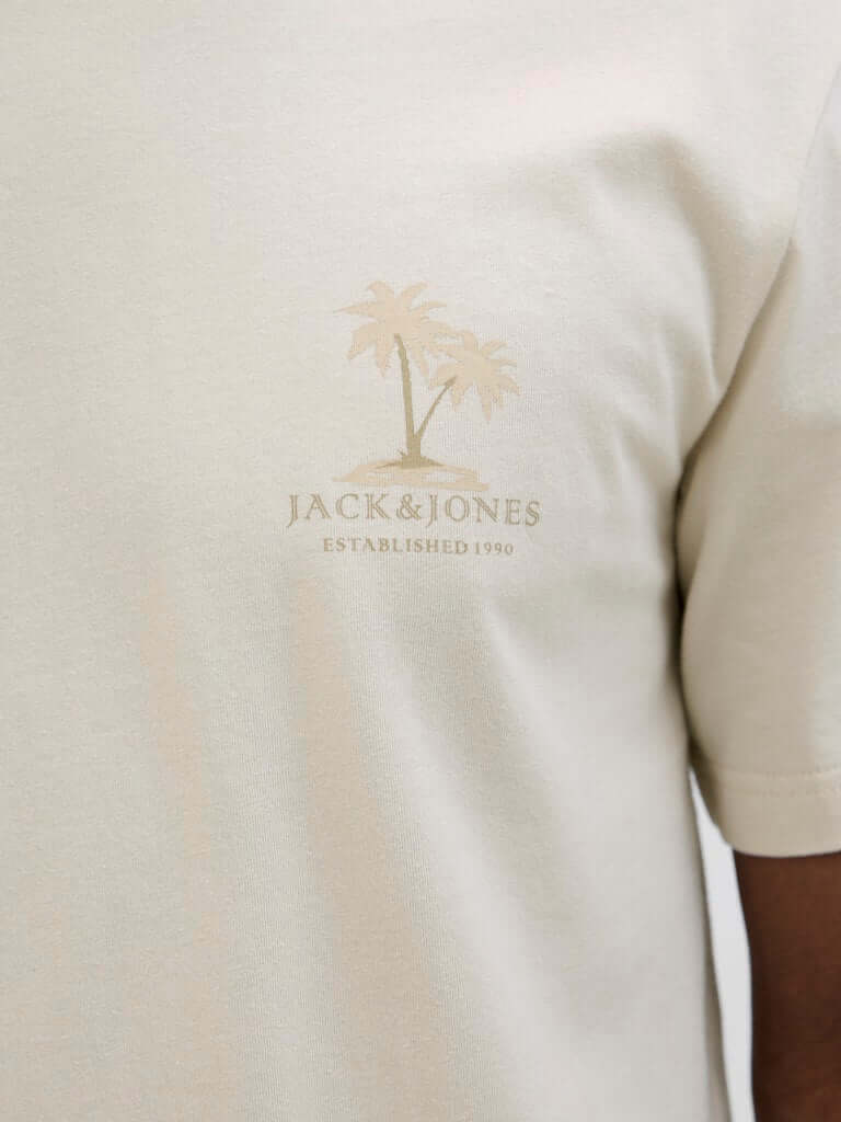 Jack & Jones 1 Pack JJSUMMER VIBES Crew Neck 100% Cotton T-Shirt - Moonbeam
