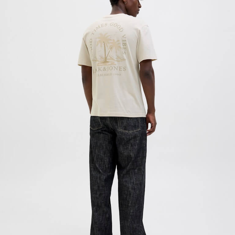 Jack & Jones 1 Pack JJSUMMER VIBES Crew Neck 100% Cotton T-Shirt - Moonbeam