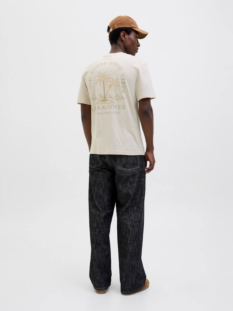 Jack & Jones 1 Pack JJSUMMER VIBES Crew Neck 100% Cotton T-Shirt - Moonbeam