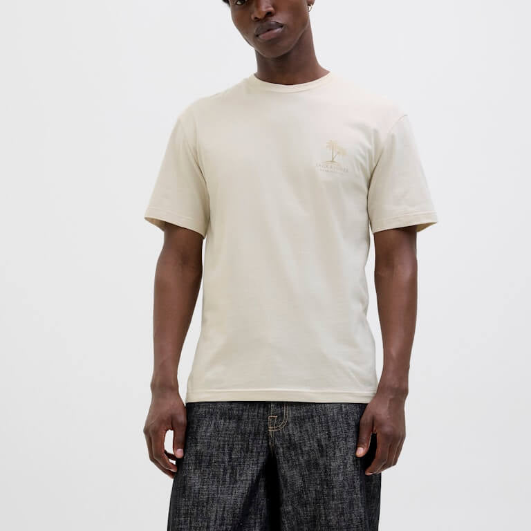 Jack & Jones 1 Pack JJSUMMER VIBES Crew Neck 100% Cotton T-Shirt - Moonbeam