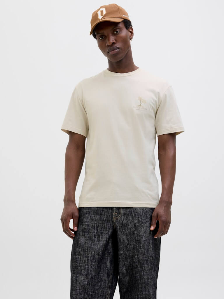 Jack & Jones 1 Pack JJSUMMER VIBES Crew Neck 100% Cotton T-Shirt - Moonbeam