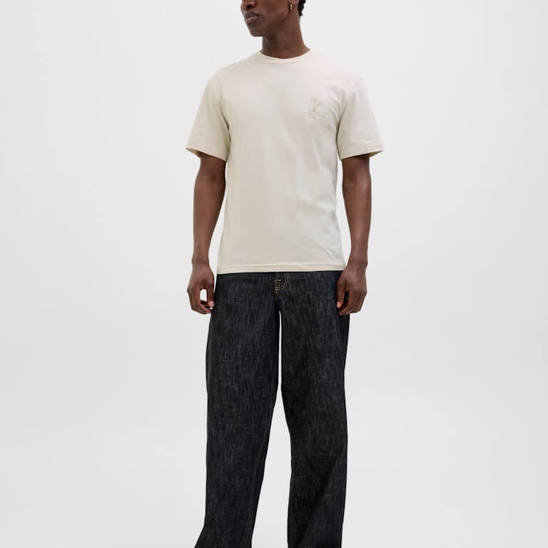 Jack & Jones 1 Pack JJSUMMER VIBES Crew Neck 100% Cotton T-Shirt - Moonbeam