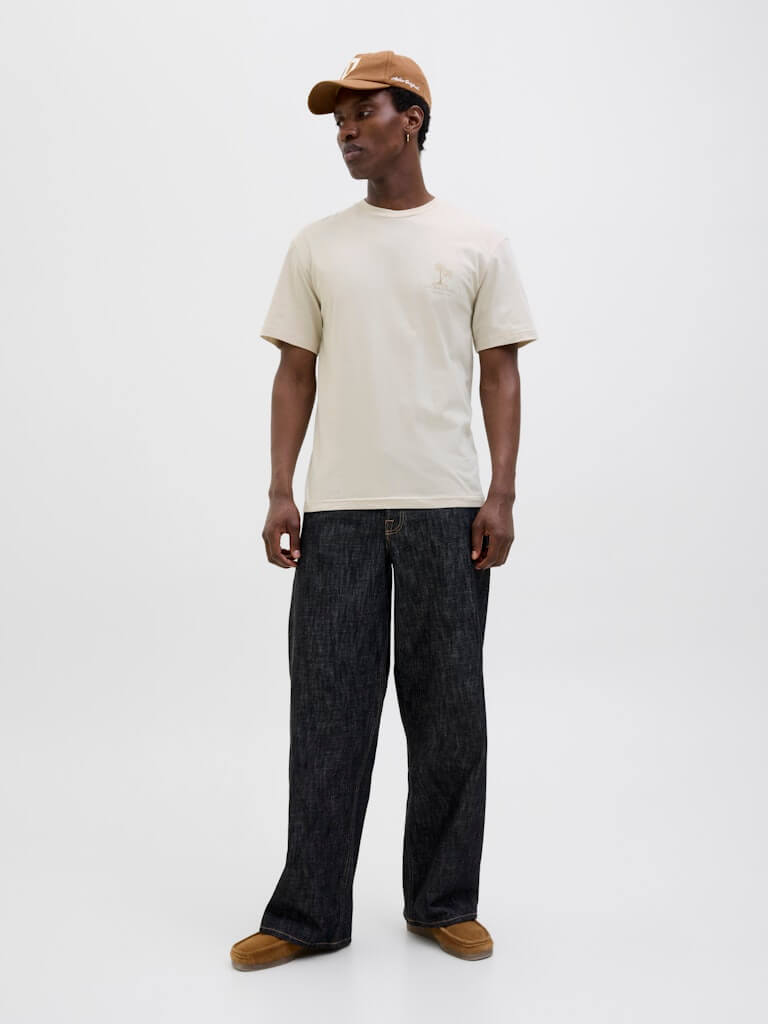 Jack & Jones 1 Pack JJSUMMER VIBES Crew Neck 100% Cotton T-Shirt - Moonbeam