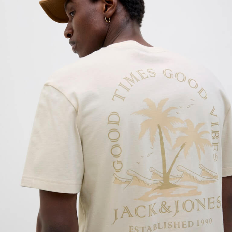 Jack & Jones 1 Pack JJSUMMER VIBES Crew Neck 100% Cotton T-Shirt - Moonbeam