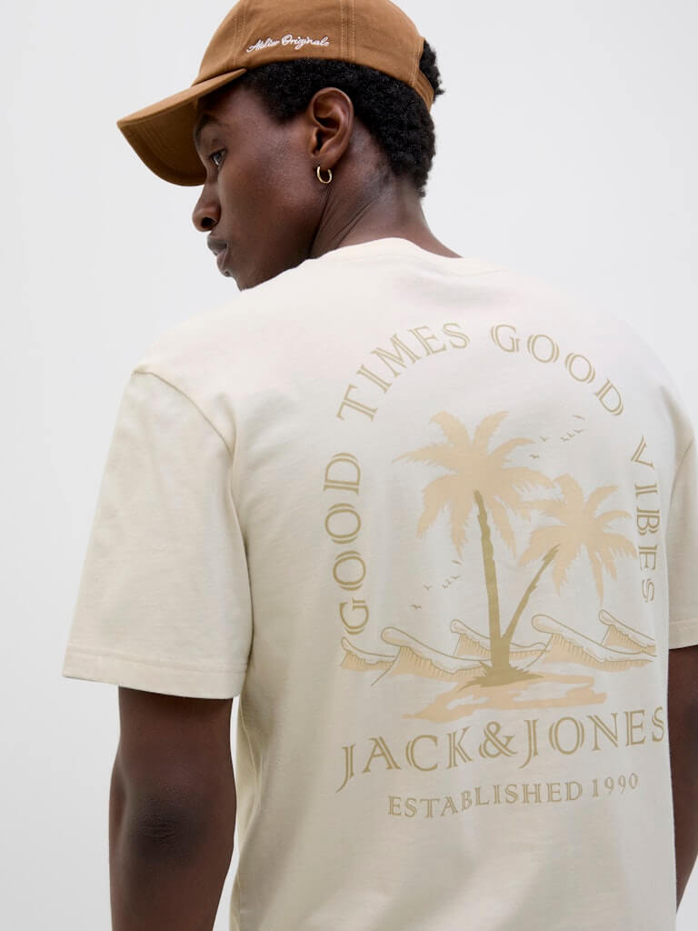 Jack & Jones 1 Pack JJSUMMER VIBES Crew Neck 100% Cotton T-Shirt - Moonbeam