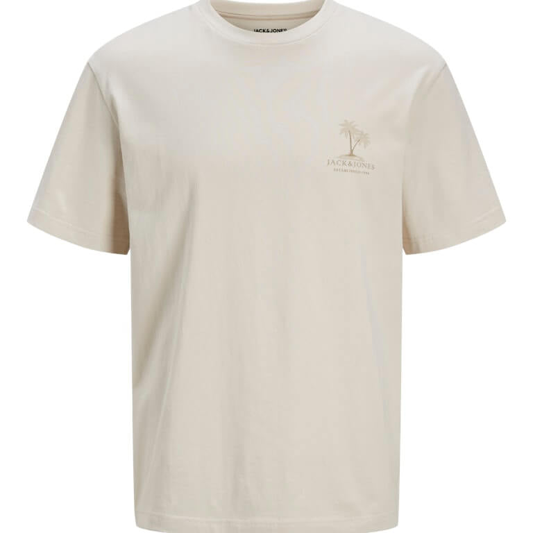 Jack & Jones 1 Pack JJSUMMER VIBES Crew Neck 100% Cotton T-Shirt - Moonbeam