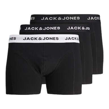 Jack & Jones Jacsolid Trunks 3 Pack Cotton Stretch Boxers - Black (Black and white wb)
