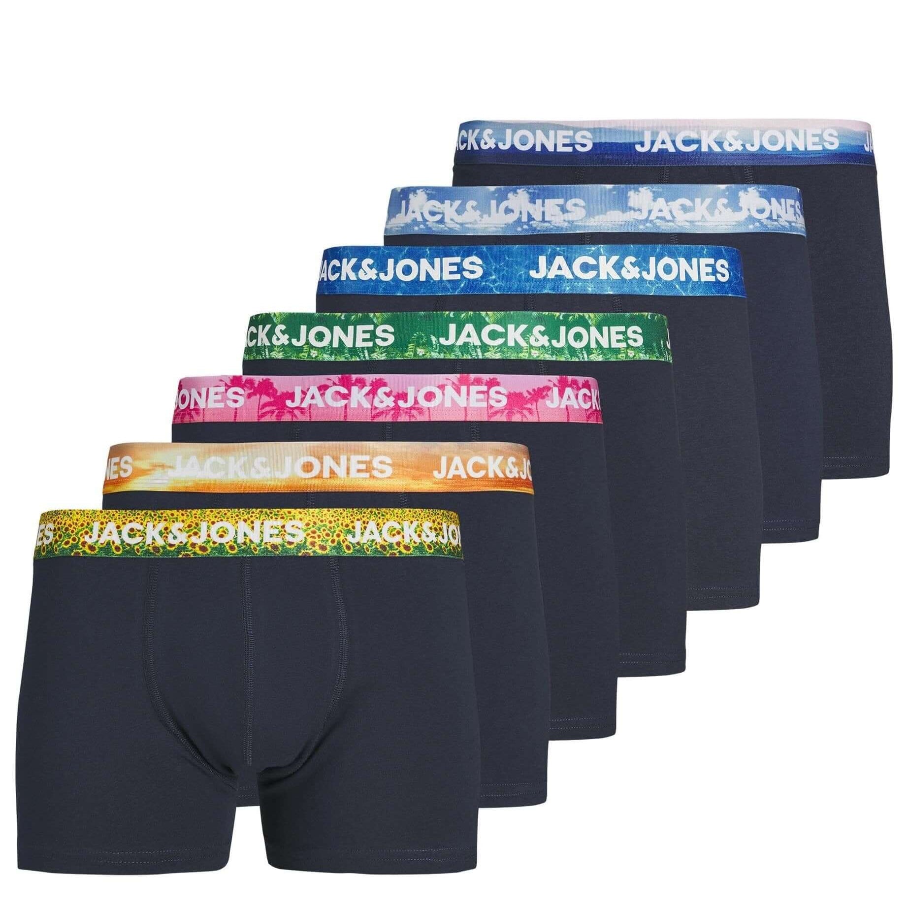 Jack & Jones JacLuca Solid Trunks 7 Pack Cotton Stretch Boxers - Navy Blazer
