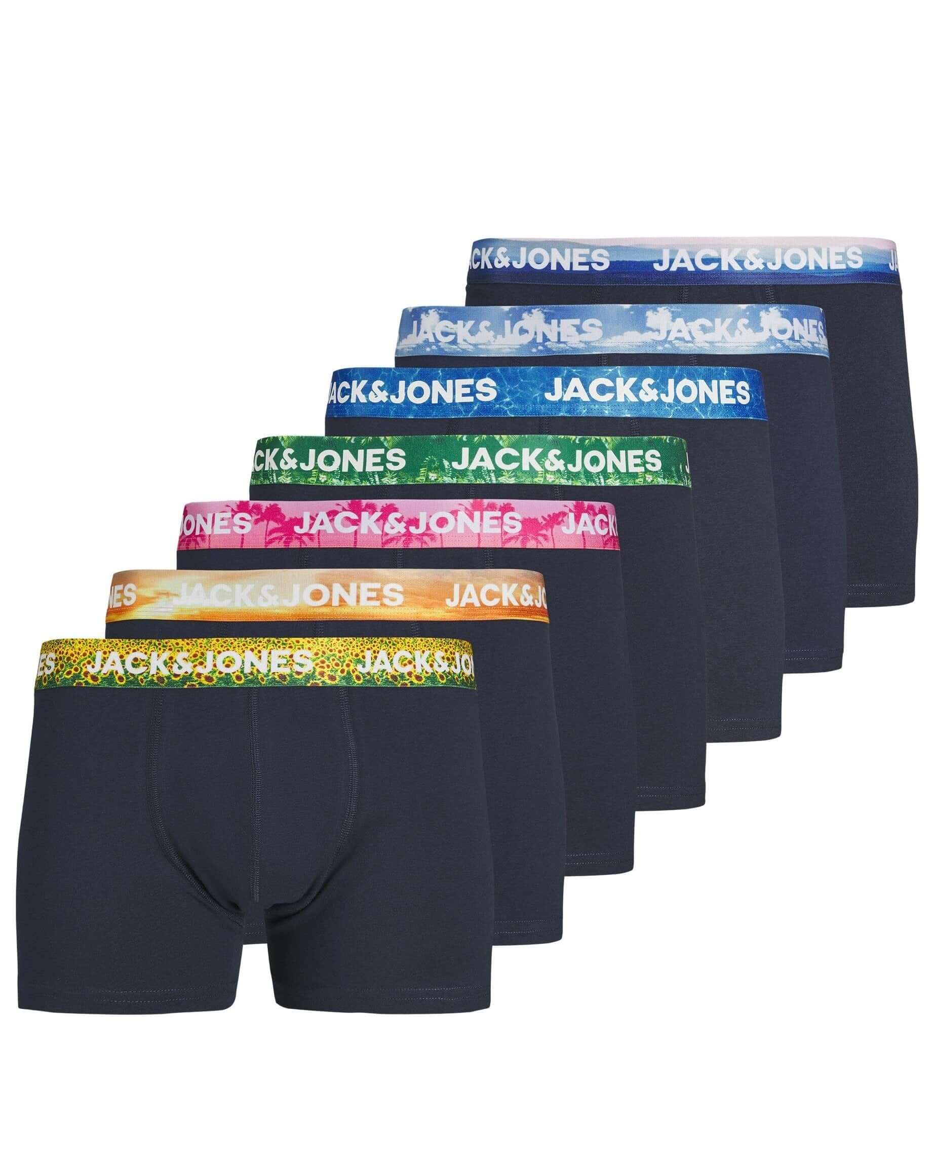 Jack & Jones JacLuca Solid Trunks 7 Pack Cotton Stretch Boxers - Navy Blazer