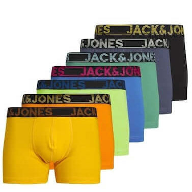 Jack & Jones Jacbill Solid Trunks 7 Pack Cotton Stretch Boxers - Multi Colour