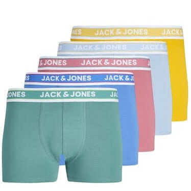 Jack & Jones Jacconnor 5 Pack Cotton Stretch Trunks - Multi Colour