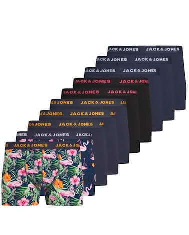 Jack & Jones Jacflamingo Trunks 10 Pack Cotton Stretch Boxers - Navy Blazer