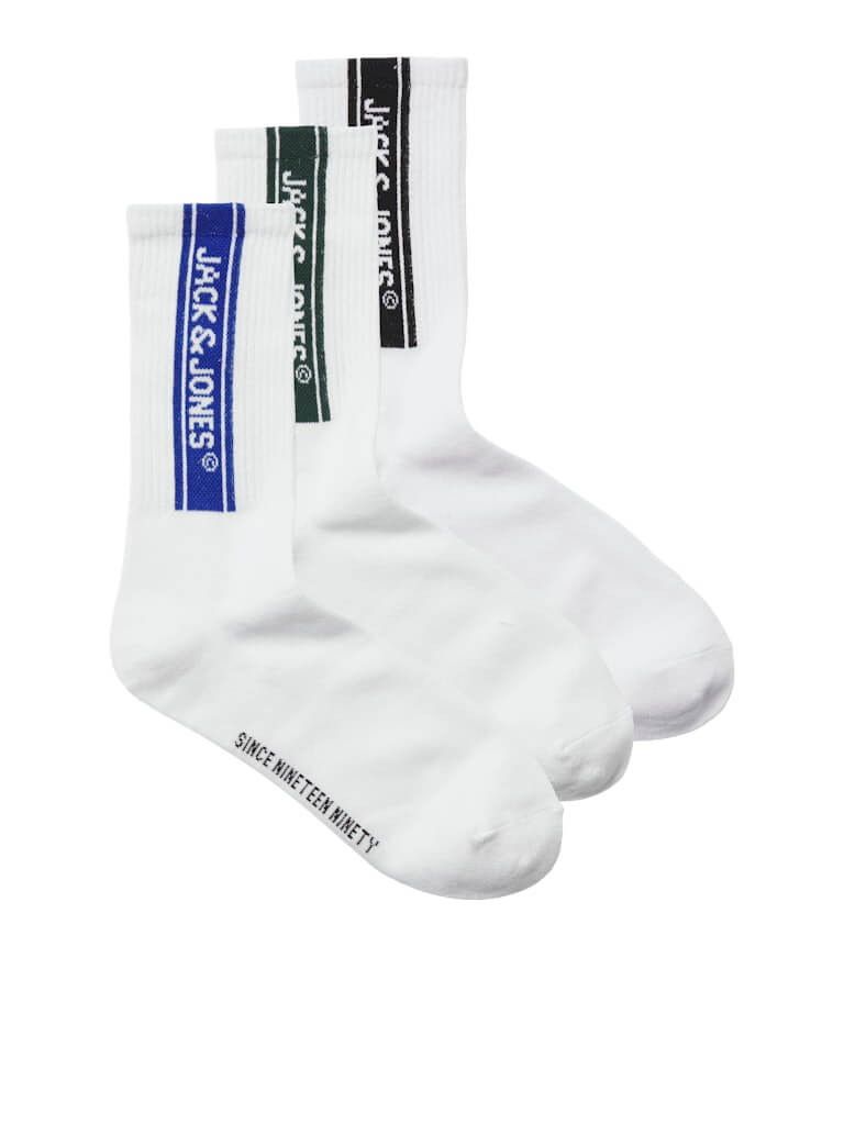 Jack & Jones 3 Pack Jacseth Sports Socks - White - Black/Blue/Green ( Size 7-11 )