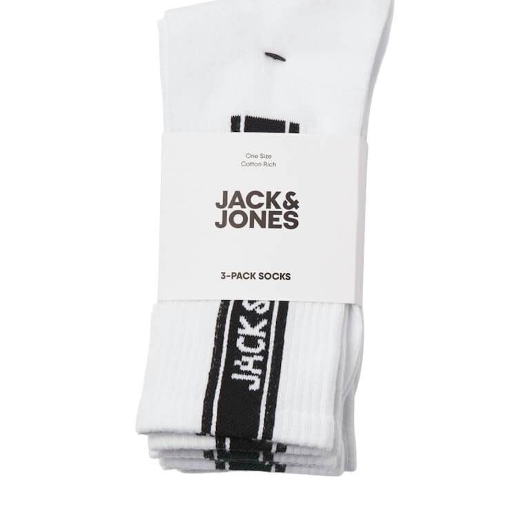 Jack & Jones 3 Pack Jacseth Sports Socks - White - Black/Blue/Green ( Size 7-11 )