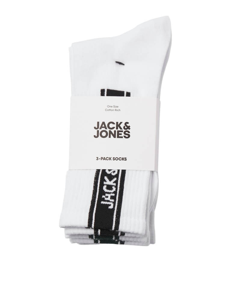 Jack & Jones 3 Pack Jacseth Sports Socks - White - Black/Blue/Green ( Size 7-11 )