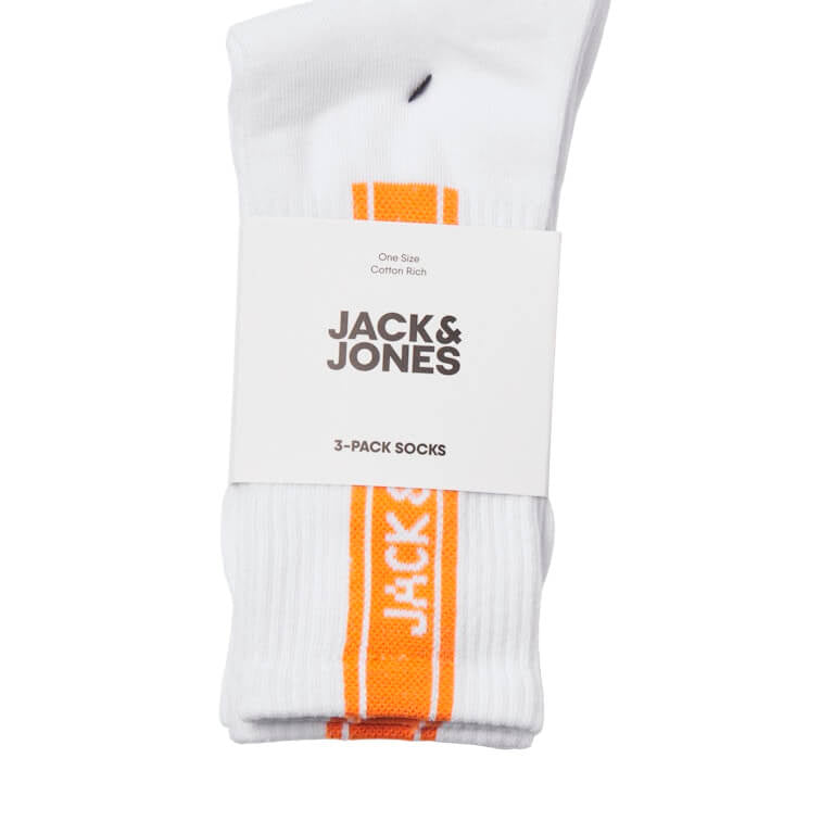 Jack & Jones 3 Pack Jacseth Sports Socks - White - Orange/Green/Blue ( Size 7-11 )