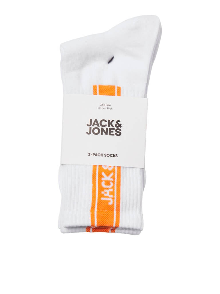 Jack & Jones 3 Pack Jacseth Sports Socks - White - Orange/Green/Blue ( Size 7-11 )