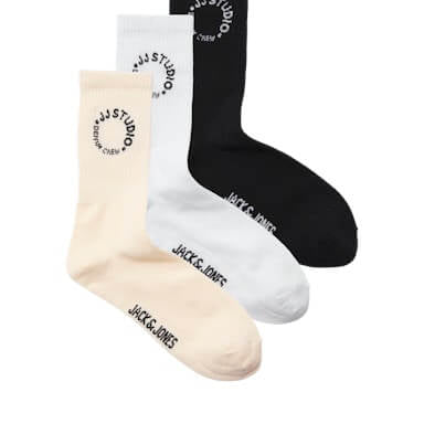 Jack & Jones 3 Pack Jacmarcus Sports Socks - White/Black/Beige( 7-11 )