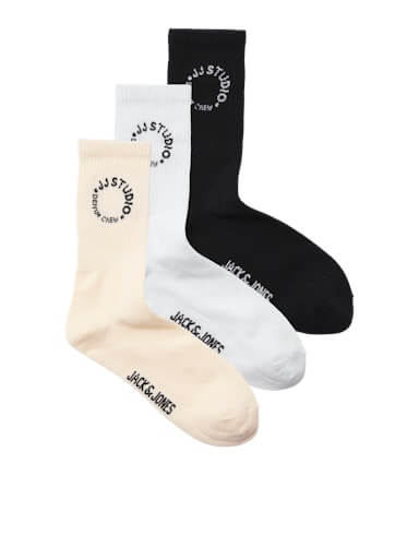 Jack & Jones 3 Pack Jacmarcus Sports Socks - White/Black/Beige( 7-11 )