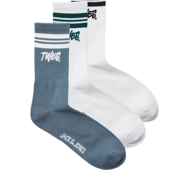 Jack & Jones 3 Pack JACTWES Sports Socks - White/Blue ( Size 7-11 )