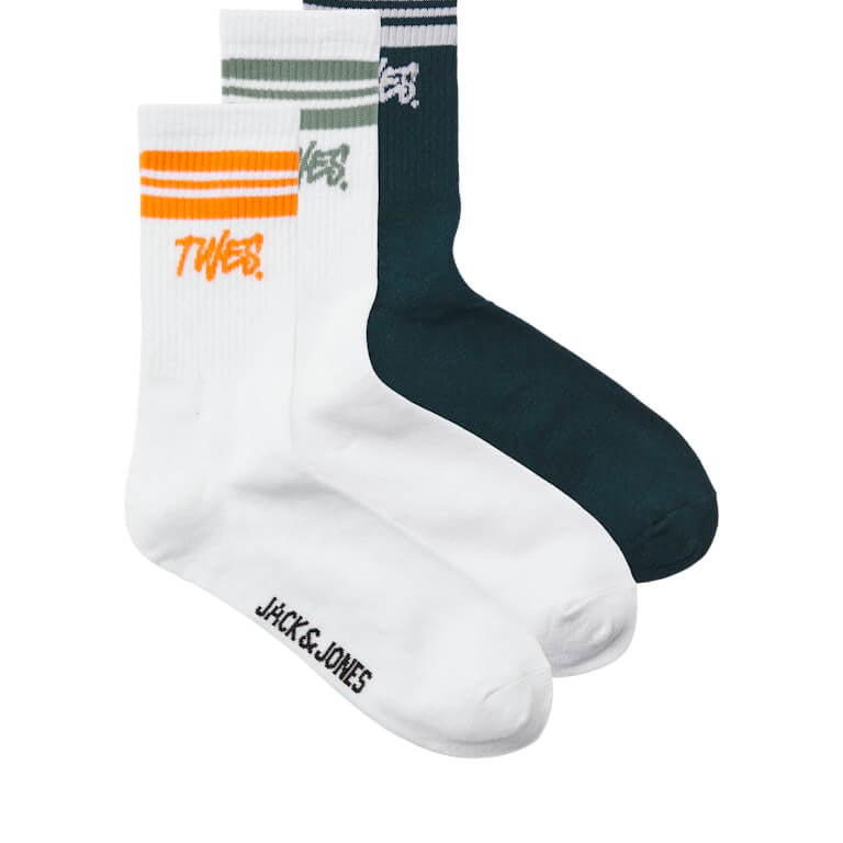 Jack & Jones 3 Pack JACTWES Sports Socks - White/ Orange ( Size 7-11 )