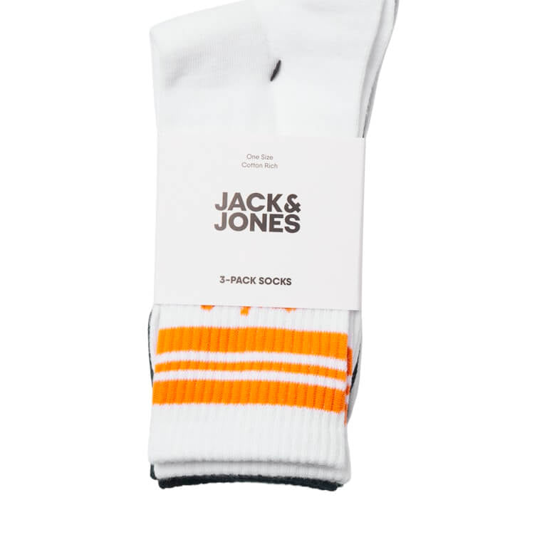 Jack & Jones 3 Pack JACTWES Sports Socks - White/ Orange ( Size 7-11 )