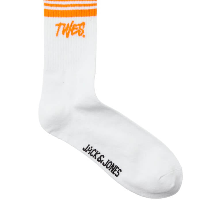 Jack & Jones 3 Pack JACTWES Sports Socks - White/ Orange ( Size 7-11 )
