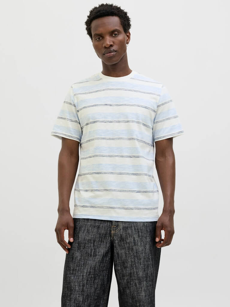 Jack & Jones JJBIRK Crew Neck 100% Cotton T-Shirt - Cloud Dancer