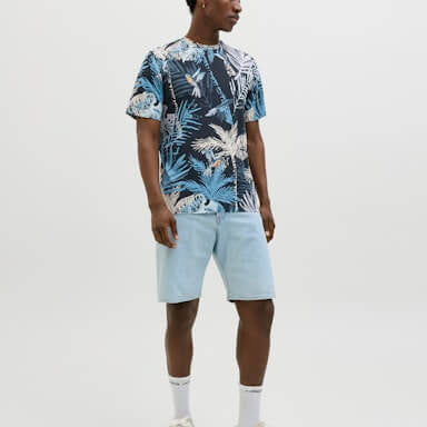 Jack & Jones 1 Pack JJHAWAII AOP Crew Neck 100% Cotton T-Shirt