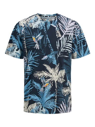 Jack & Jones 1 Pack JJHAWAII AOP Crew Neck 100% Cotton T-Shirt